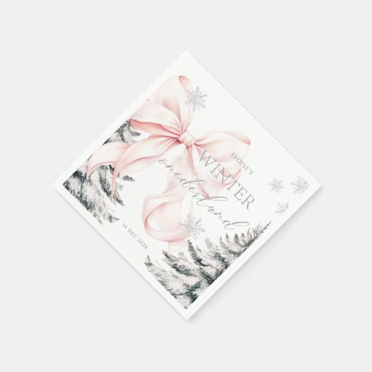 Roze Bow Pine Trees Winter Onederland 1e verjaarda Servet (Hoek)