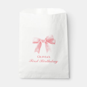Roze Bow preppy Coquette 1e verjaardag Bedankzakje