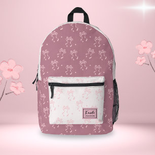 Roze Bow Preppy Coquette Aangepaste scriptnaam Bedrukte Rugzak
