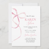 Roze Bow Quinceanera uitnodiging (Voorkant)