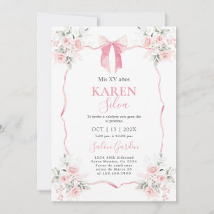 Roze Bow Quinceanera uitnodiging