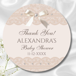Roze Bow Regency Lace Baby shower Dank u Ronde Sticker