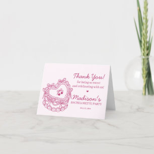Roze Bow Retro Hart Coquette Cake Bachelorette Bedankkaart