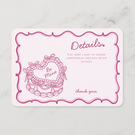 Roze Bow Retro Hart Coquette Cake Details Invoegen Informatiekaartje (Voorkant)