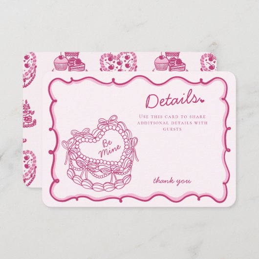 Roze Bow Retro Hart Coquette Cake Details Invoegen Informatiekaartje (Voorkant / Achterkant)