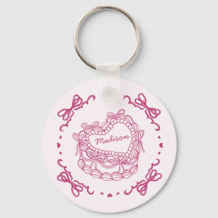 Roze Bow Retro Hart Coquette Cake Favorieten Sleutelhanger