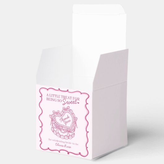 Roze Bow Retro Hart Coquette Cake Vrijgezellenfees Bedankdoosjes (Geopend)