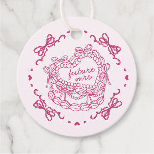 Roze Bow Retro Hart Coquette Cake Vrijgezellenfees Bedankjes Labels