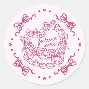 Roze Bow Retro Hart Coquette Cake Vrijgezellenfees Ronde Sticker