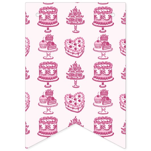 Roze Bow Retro Hart Coquette Taart Gelukkige Verja Vlaggetjes (Eerste vlag)