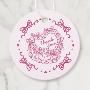 Roze Bow Retro Hart Coquette Taart Verjaardag Bedankjes Labels