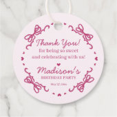 Roze Bow Retro Hart Coquette Taart Verjaardag Bedankjes Labels (Achterkant)