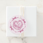 Roze Bow Retro Hart Coquette Taart Verjaardag Bedankjes Labels (In situ)