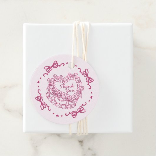 Roze Bow Retro Hart Coquette Taart Verjaardag Bedankjes Labels (In situ)