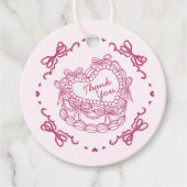 Roze Bow Retro Hart Coquette Taart Verjaardag Bedankjes Labels (Voorkant)