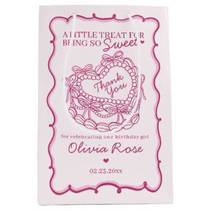 Roze Bow Retro Hart Coquette Taart Verjaardag Medium Cadeauzakje