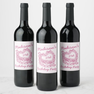 Roze Bow Retro Hart Coquette Taart Verjaardag Wijn Etiket