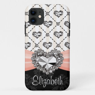 Roze Bow Rhinestone Heart iPhone 11 Hoesje
