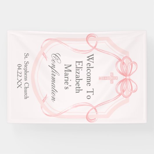 Roze Bow Ribbon Bevestiging Partij Aangepast Spandoek (Horizontaal)