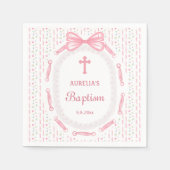 Roze Bow Ribbon Lijst Bloemdoop Servet (Voorkant)