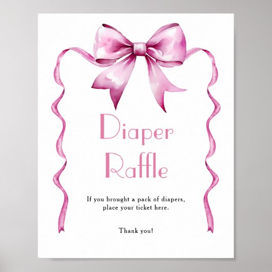 Roze Bow Ribbon Luier Raffle Poster (Voorkant)