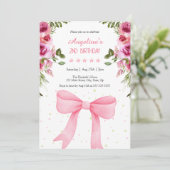 Roze Bow Roos Bloemen Polka Dots Verjaardag Kaart (Staand voorkant)