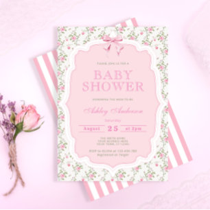Roze Bow Rozen Elegant Meisje Baby shower Kaart