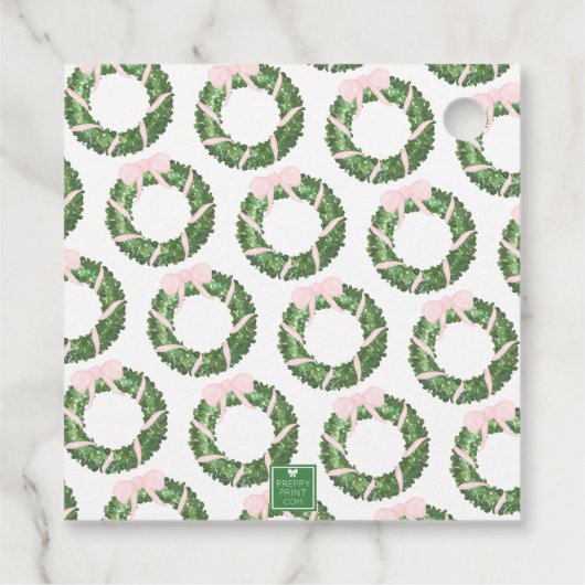 Roze Bow Sash Kerst Monogram Krans Behuizing Bedankjes Labels (Achterkant)