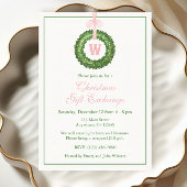 Roze Bow Sash Kerst Monogram Krans Party Kaart