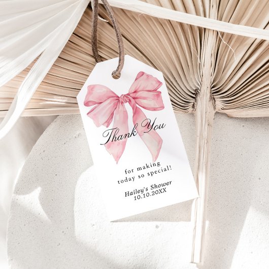 Roze Bow Schoenen Het binden van de knoop Dank u v Cadeaulabel