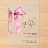 Roze Bow Schoonachtig Baby shower Acryl Uitnodigingen (Voorkant)