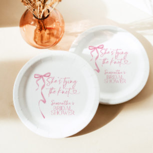 Roze Bow Shes binden van de knoop Vrijgezellenfees Papieren Bordje