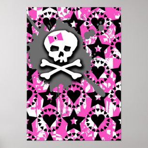 Roze Bow Skull Poster