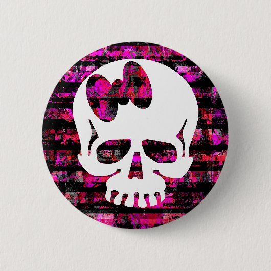 Roze Bow Skull Ronde Button 5,7 Cm (Voorkant)