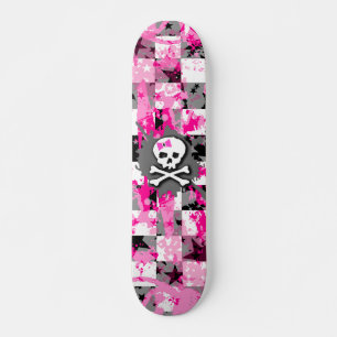Roze Bow Skull Skateboard