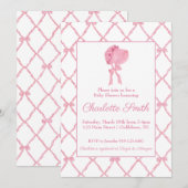 Roze Bow Trellis Baby shower Invitation Bonnet Kaart (Voorkant / Achterkant)