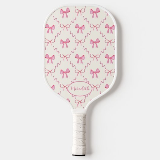 Roze Bow Trellis Coquette Patroon Pickleball Paddle (Achterkant)
