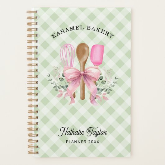 Roze Bow Utensils & Green Gingham Planner Notitieb (Voorkant)