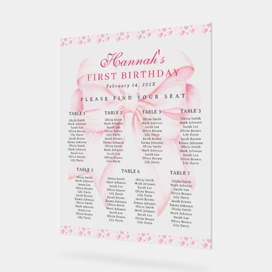 Roze Bow Valentijn Hart Zitting Grafiek Acryl Acryl Bord (Hoek)