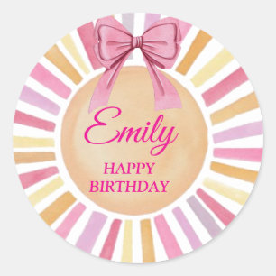 Roze Bow Verjaardagsfeest Favoriet Zon Ronde Sticker
