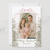 Roze Bow Vier Foto Kerstmis Feestdagenkaart (Voorkant)