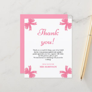 Roze Bow Vrijgezellenfeest Dank u kaart