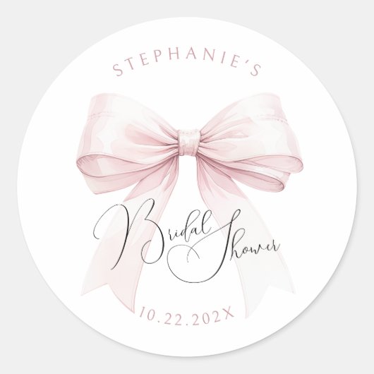 Roze Bow Vrijgezellenfeest Ronde Sticker (Voorkant)