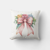 Roze Bow Waterverf Bloemen Kraamkamer Kussen (Voorkant)