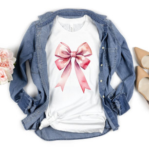 Roze Bow Waterverf Coquette Esthetische Preppy T-shirt