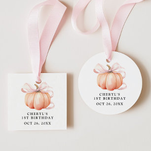Roze Bow Waterverf Pompoen Verjaardag Bedankjes Labels