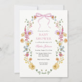  Roze Bow Wildflower Baby shower Kaart (Voorkant)
