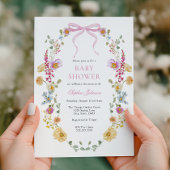  Roze Bow Wildflower Baby shower Kaart