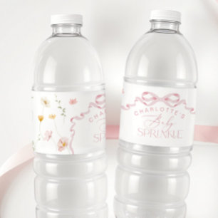 Roze Bow Wildflower Baby Sprinkle Waterfles Etiket