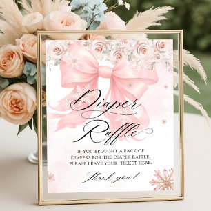 Roze Bow Winter Baby shower Luier Raffle Poster